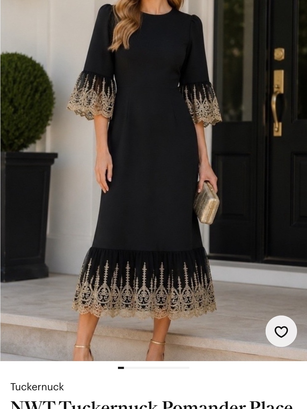 Tuckernuck Black Midi Dress with Gold Lace Trim